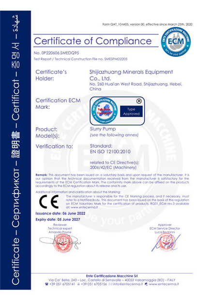 China Shijiazhuang Minerals Equipment Co. Ltd Certificaciones